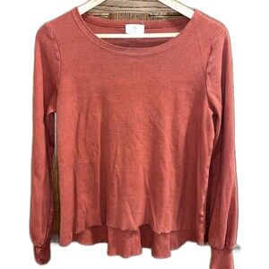 t. la Anthropologie Women's XS Burnt Orange Raw Hem Ribbed Longsleeve Top